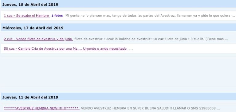 En Revolico ya se vende carne de avestruz