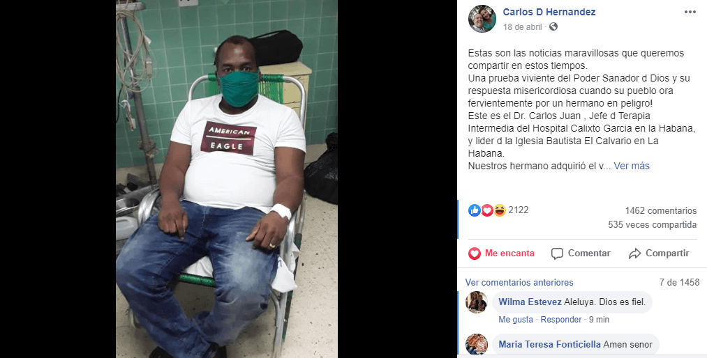 Médico cubano se recupera de coronavirus tras contagiarse por falta de equipo de protección 