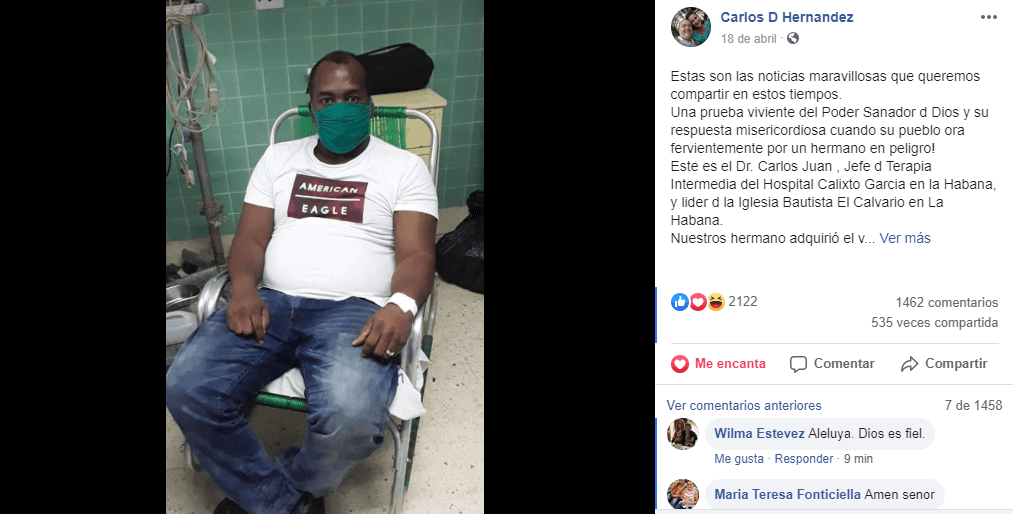 Médico cubano se recupera de coronavirus tras contagiarse por falta de equipo de protección