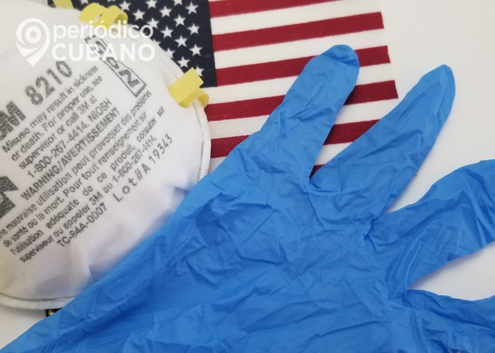 Barbijo, guantes y bandera de Estados Unidos