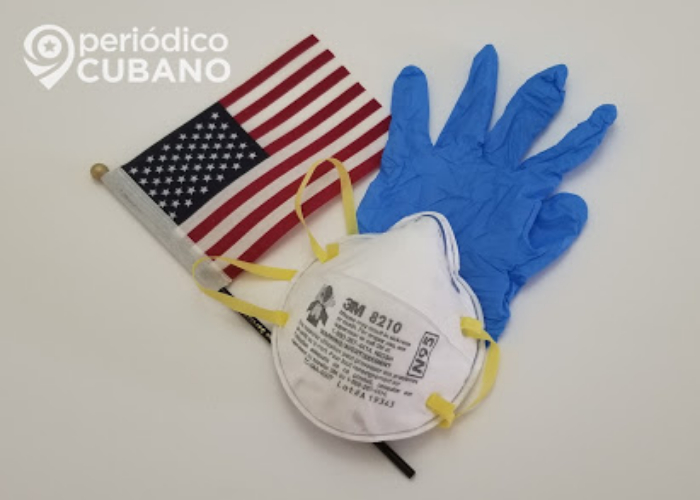 Nasobuco, guantes y bandera de EEUU
