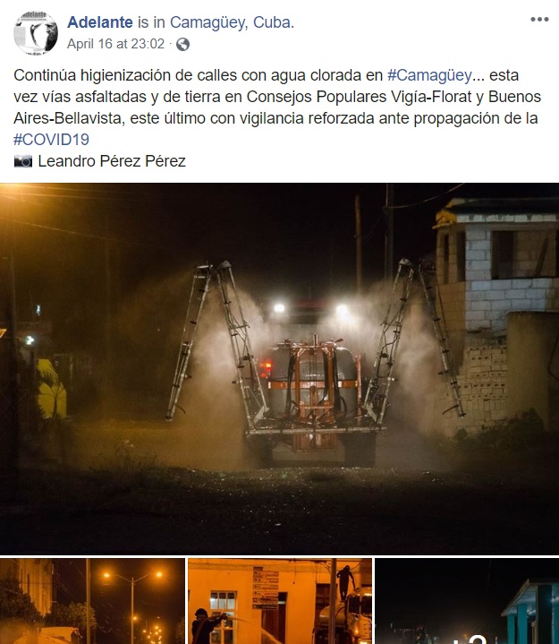 Post de Facebook, calles de Camagüey siendo limpiadas