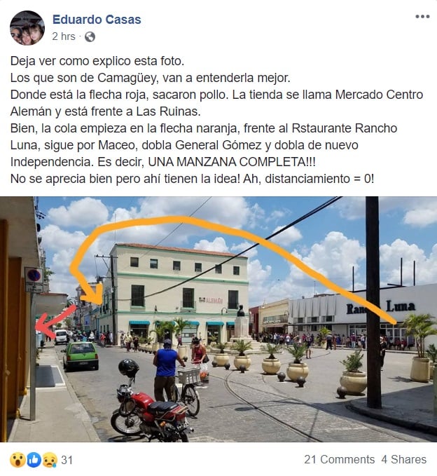 Publicación de la cola para comprar pollo en Camagüey