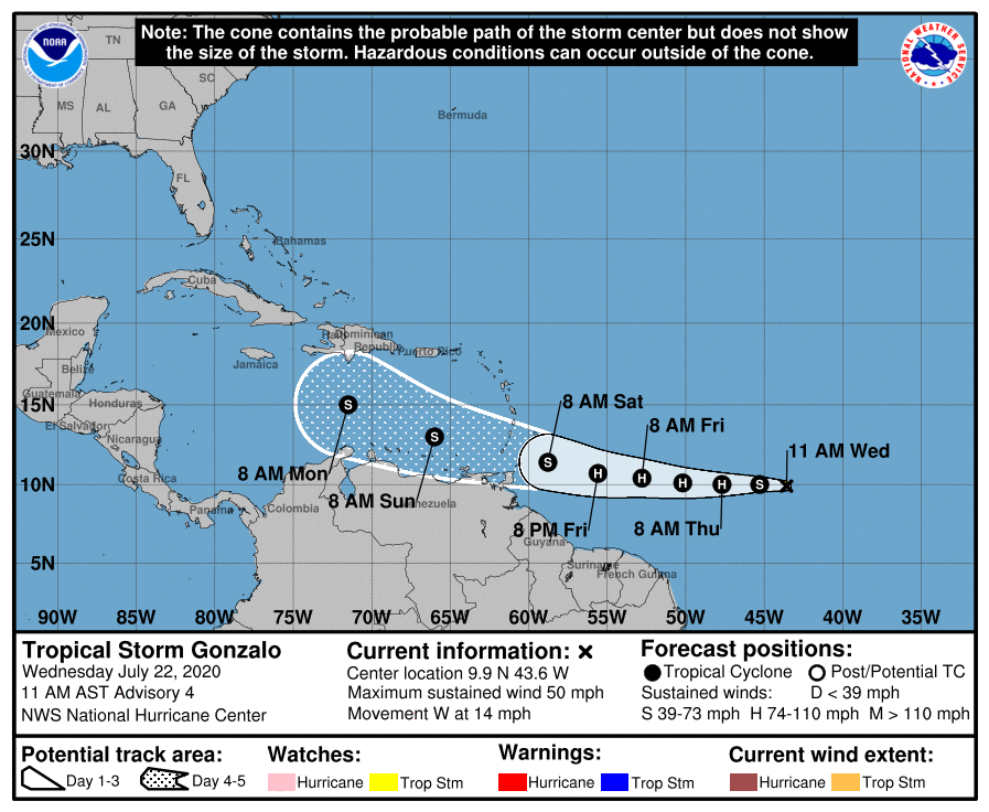 Aviso sobre la tormenta tropical Gonzalo, un peligro para el Caribe