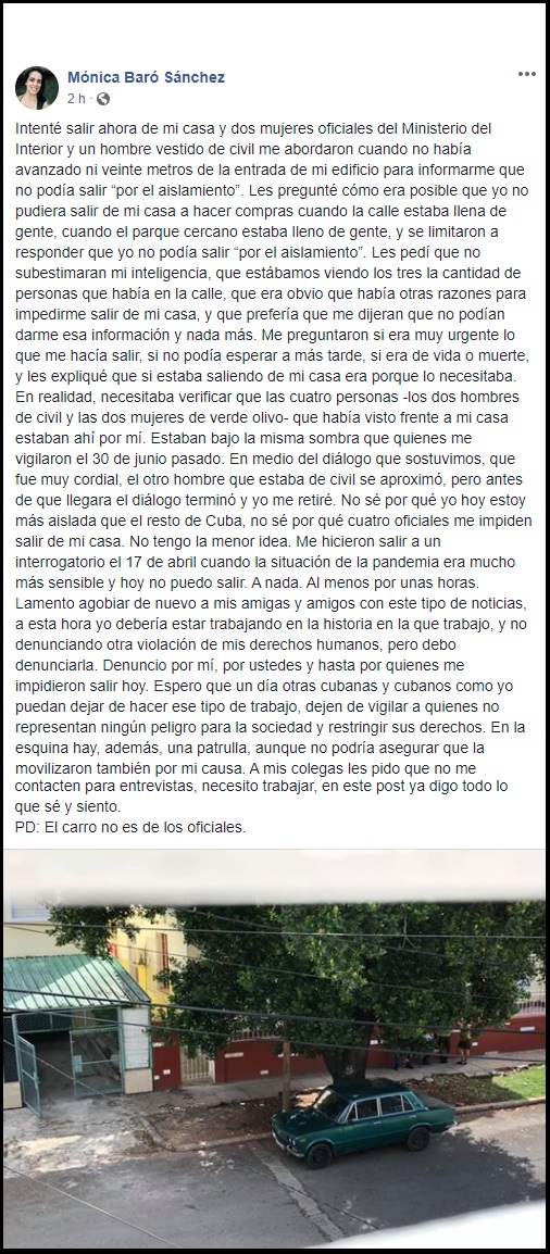 Denuncian asedio policial en vivienda de la periodista independiente Mónica Baró Sánchez