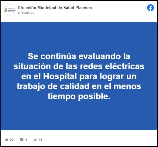 Evacuan a pacientes tras falla eléctrica en el hospital de Placetas de Villa Clara