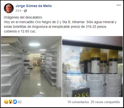 Escasez en Cuba, mercadito Oro Negro solo tiene para ofertar agua mineral y Angostura