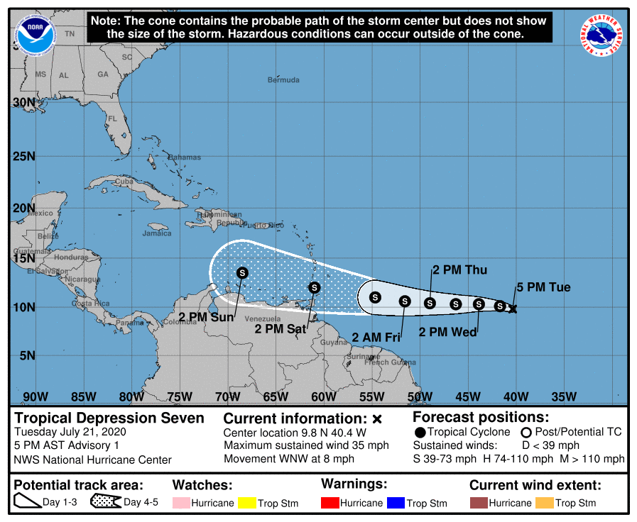 Depresión tropical No. 7 ingresaría al mar Caribe