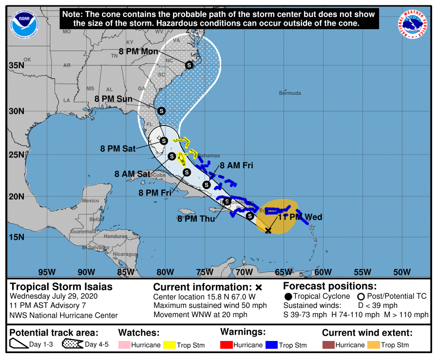 Emiten primer aviso sobre la tormenta tropical Isaías