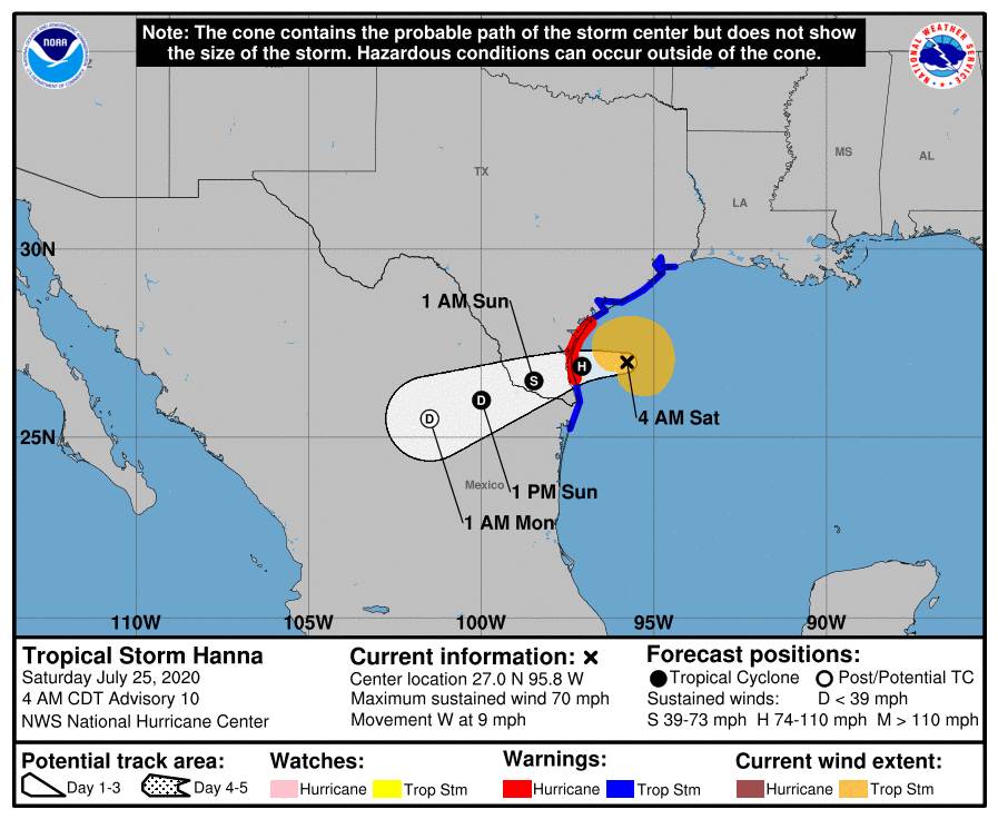 La tormenta tropical Hanna impactará a Texas como huracán