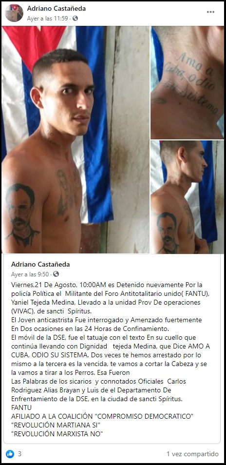 Continúa hostigamiento contra opositor por culpa de un tatuaje “antirrevolucionario”