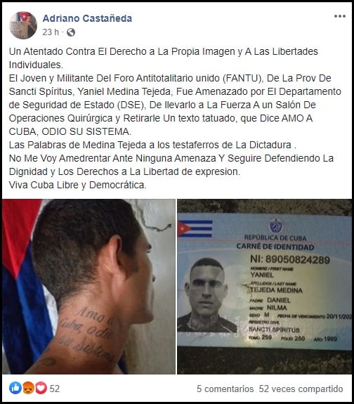 Tatuaje de opositor cubano desata persecución y acoso por parte de las autoridades