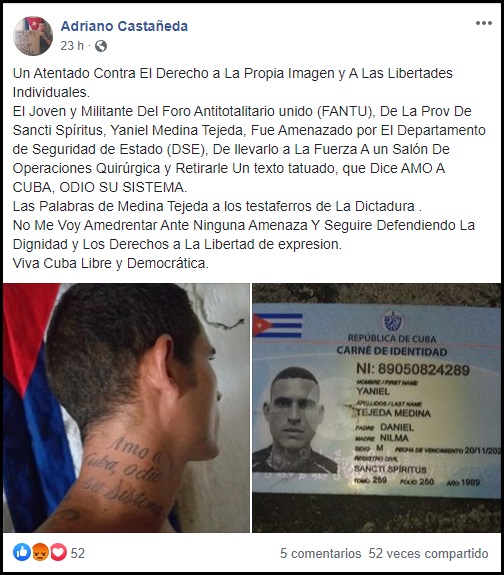 Tatuaje de opositor cubano desata persecución y acoso por parte de las autoridades