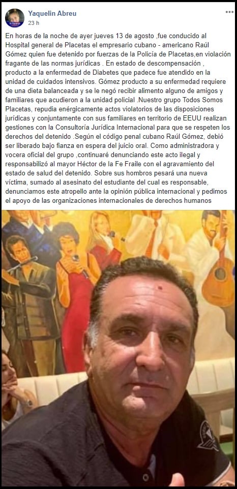 Empresario cubanoamericano hospitalizado de urgencia tras ser arrestado en Placetas