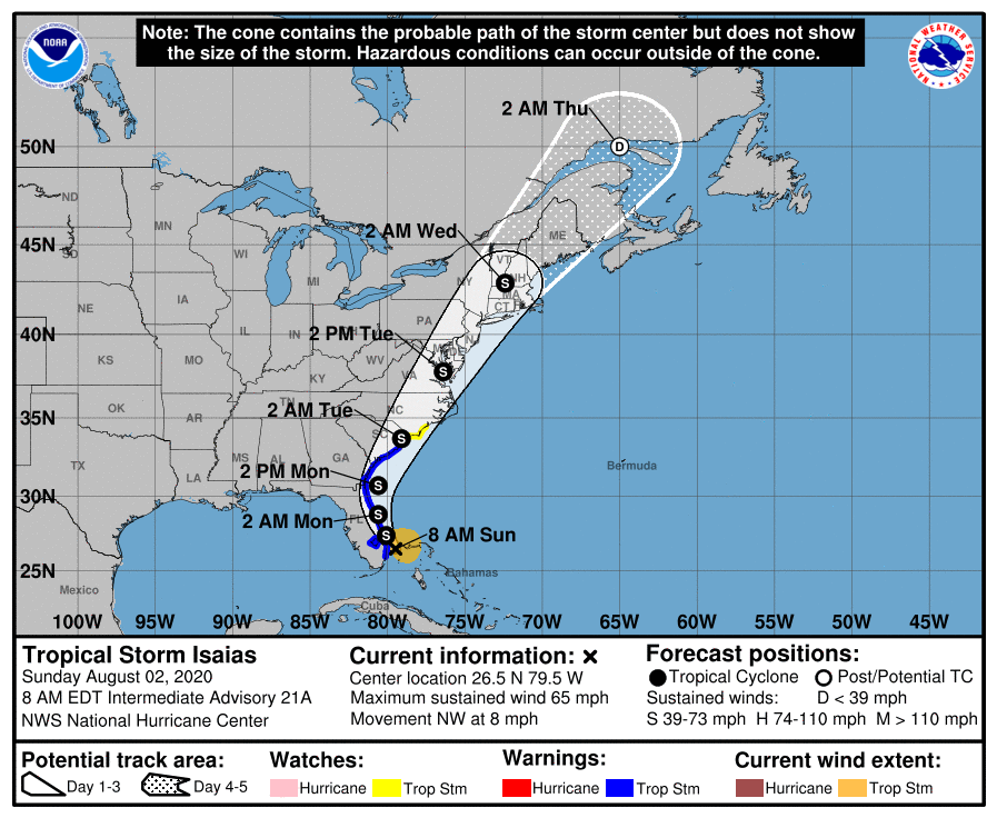 Isaías azota las costas de la Florida a solo 45 millas de Fort Lauderdale