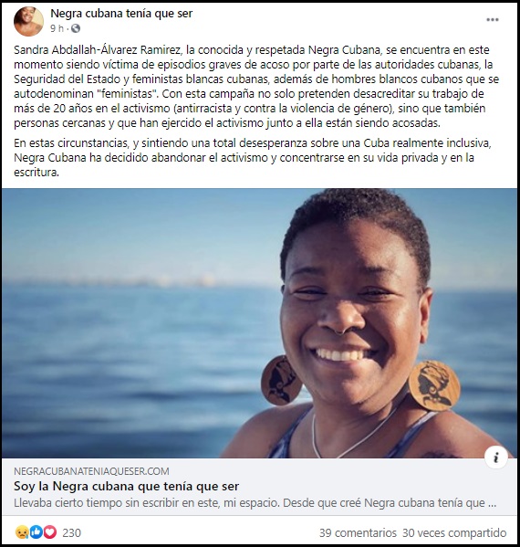 Activista cubana que lucha contra el racismo renuncia por amenazas de la Seguridad del Estado
