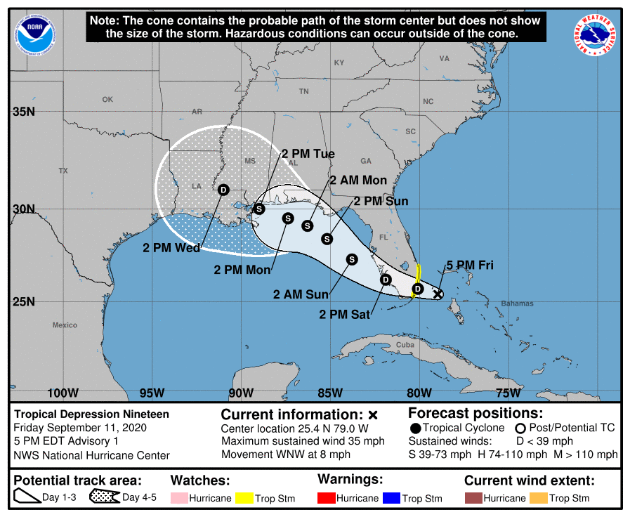 Aviso especial Depresión Tropical No.19 afecta al sur de la Florida