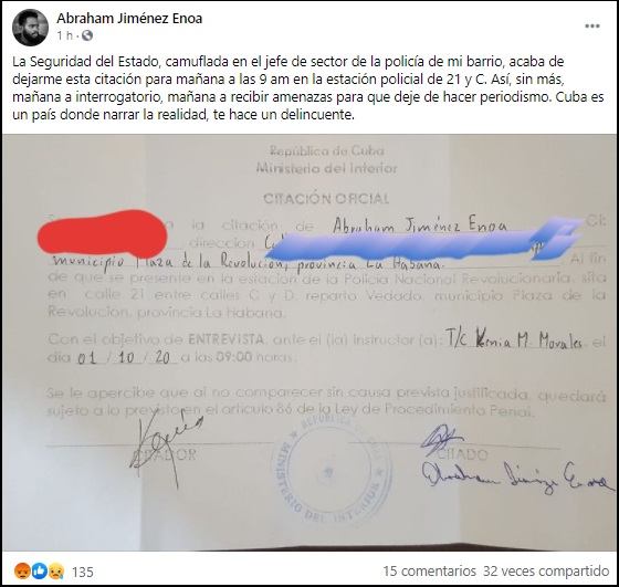 “En Cuba narrar la realidad te hace un delincuente”: Periodista independiente denuncia citación arbitraria