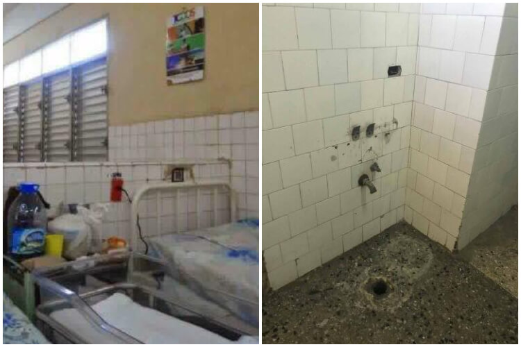 Imágenes de un hospital cubano, paredes manchadas y baño sin llave. (Facebook Yusnaby Pérez).