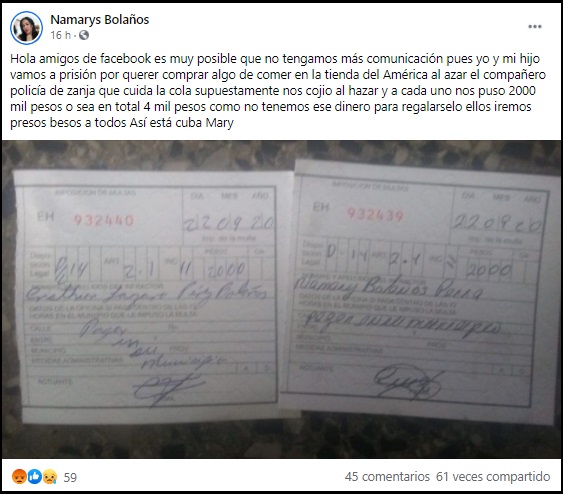 Madre cubana denuncia que ella y su hijo podrían ir presos por multa arbitraria