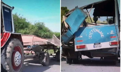 Tractor y ómnibus se impactan en Mayabeque. (Facebook Maikel Hernández).