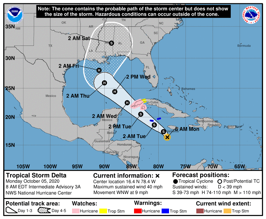 Aviso de Ciclón Tropical: Tormenta Delta avanza hacia el occidente de Cuba