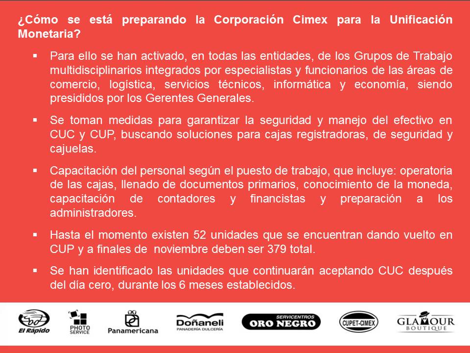 CIMEX prepara condiciones para unificación monetaria que durará 6 meses