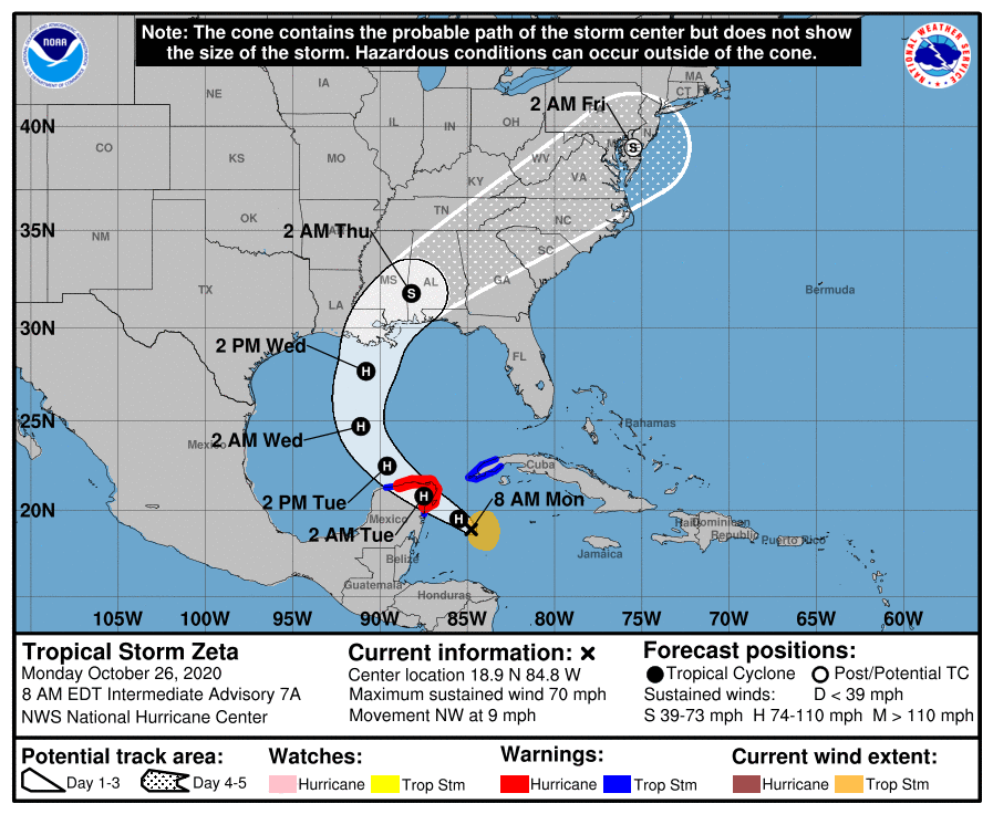 Pronostican fuertes lluvias en el occidente cubano por el potencial huracán Zeta