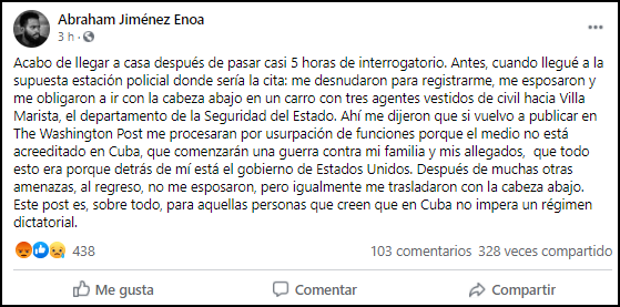Seguridad del Estado desnuda y amenaza a periodista independiente durante interrogatorio