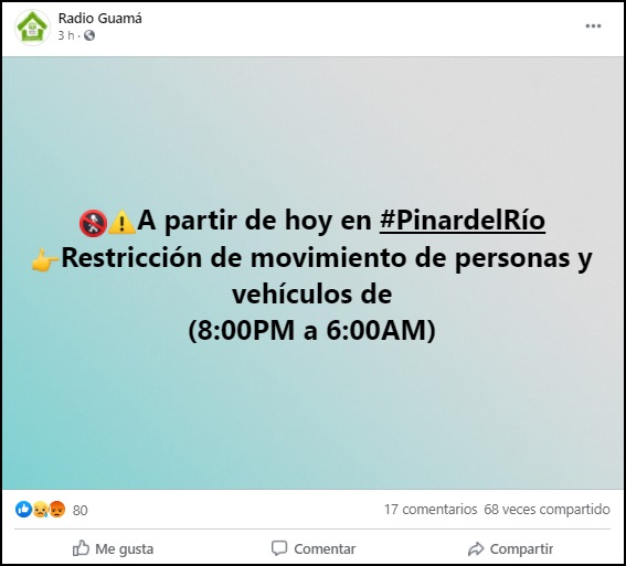 Pinar del Río implementa toque de queda a partir de las 8 de la noche