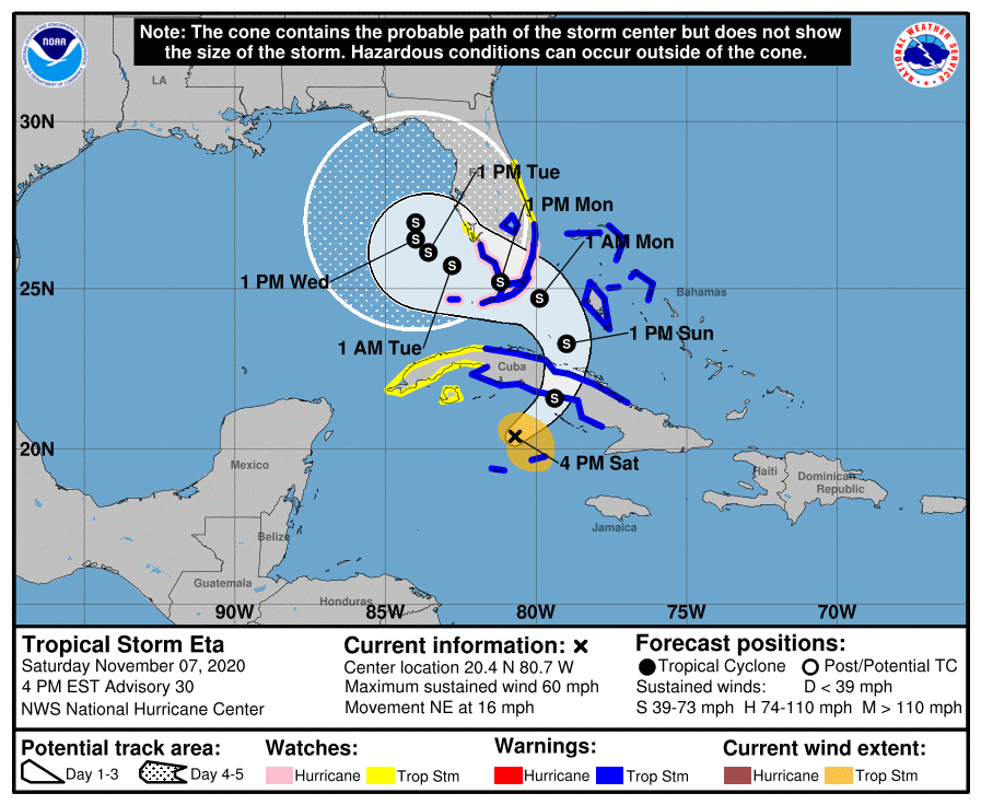 Aviso de ciclón tropical Eta se intensifica en su avance sobre Cuba