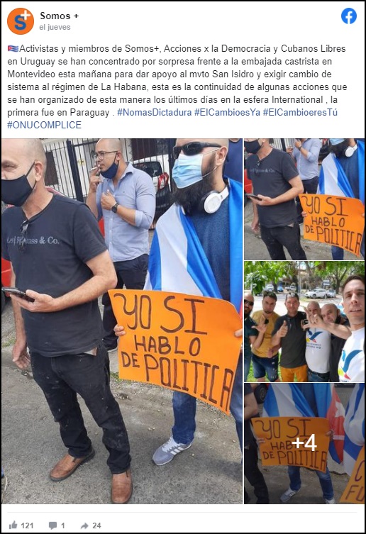 Cubanos en Uruguay se manifiestan frente de la embajada cubana a favor del Movimiento San Isidro