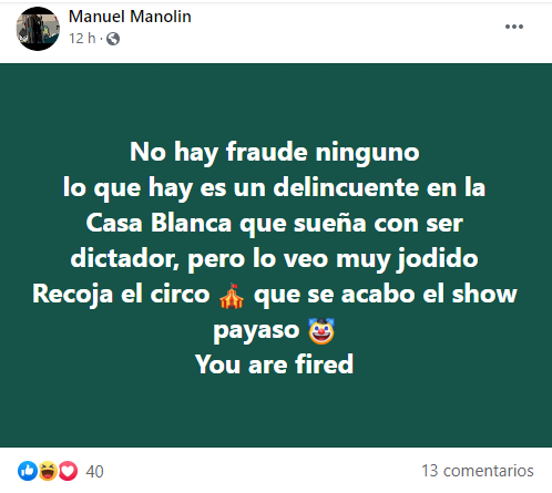 Manolín critica a los seguidores de Trump por “fanatizarse con un psicópata”