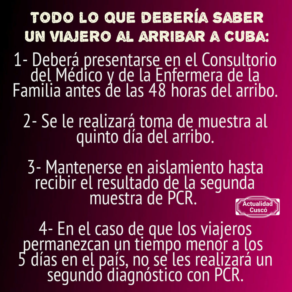 Pasajeros que arriben a Cuba por menos de 5 días no se le realizará un 2do examen PCR