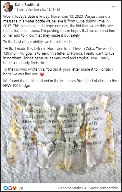 Familia en Florida encuentra carta arrojada al mar por un niño en Cuba