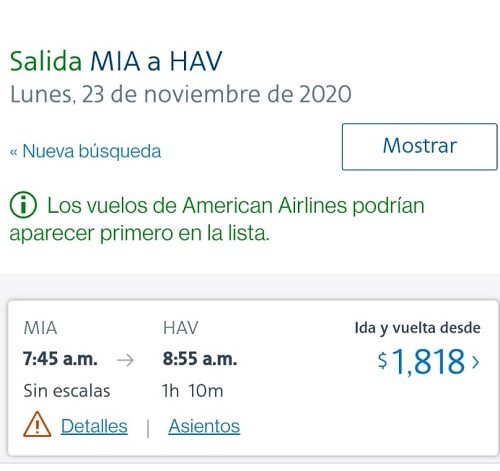 captura de pantalla de American Airlines