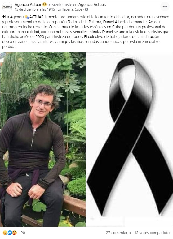 Fallece el actor y narrador cubano Daniel Alberto Hernández.