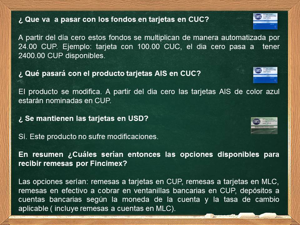 Información de Fincimex sobre tarjetas en CUC