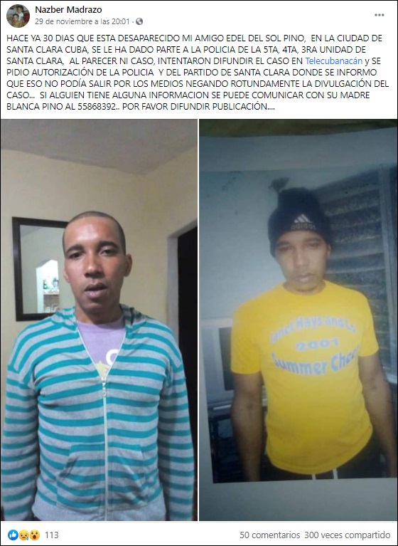 Medios estatales se niegan a difundir información de cubano desaparecido en Santa Clara