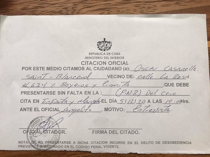 Policía cubana cita a activista del Movimiento San Isidro para una “entrevista”