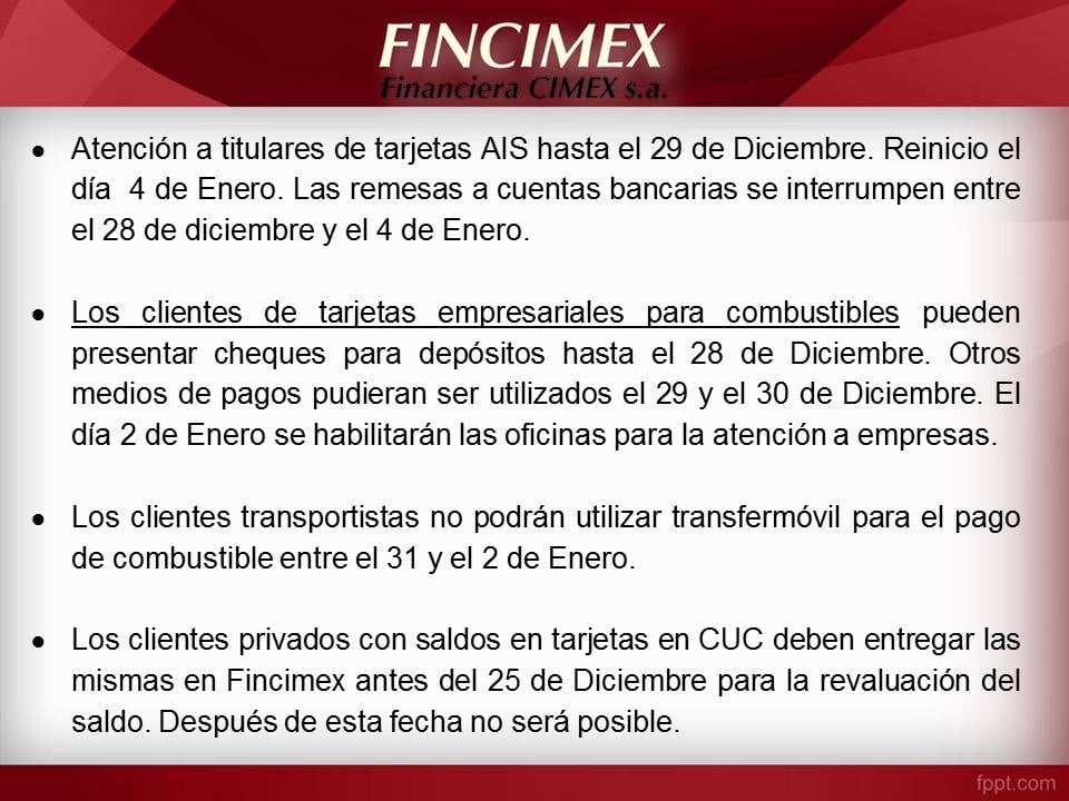 Publicación de Fincimex en su página de Facebook