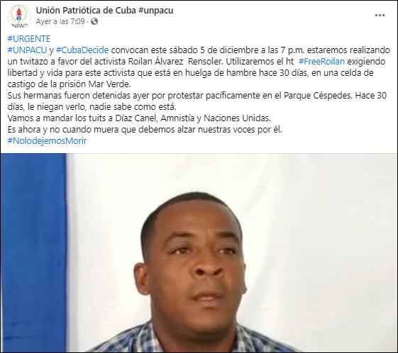 Liberan al preso político Roilán Álvarez tras 30 días en huelga de hambre