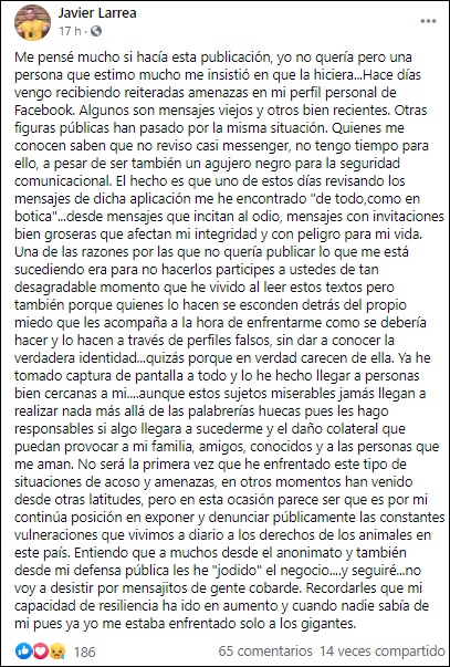 Activista cubano recibe amenazas en su contra por denunciar maltrato animal