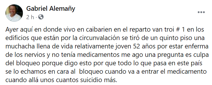 Cubana con esquizofrenia se suicida por falta de medicamentos