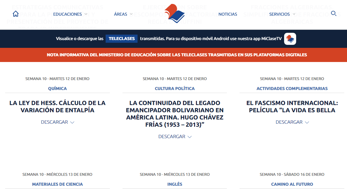 Plataforma del Ministerio de Educación donde están las teleclases para todas las enseñanzas en Cuba