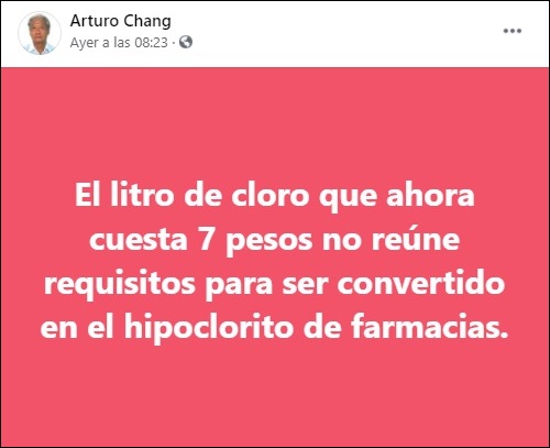 Aumenta el precio del hipoclorito de sodio en medio de rebrote de COVID-19
