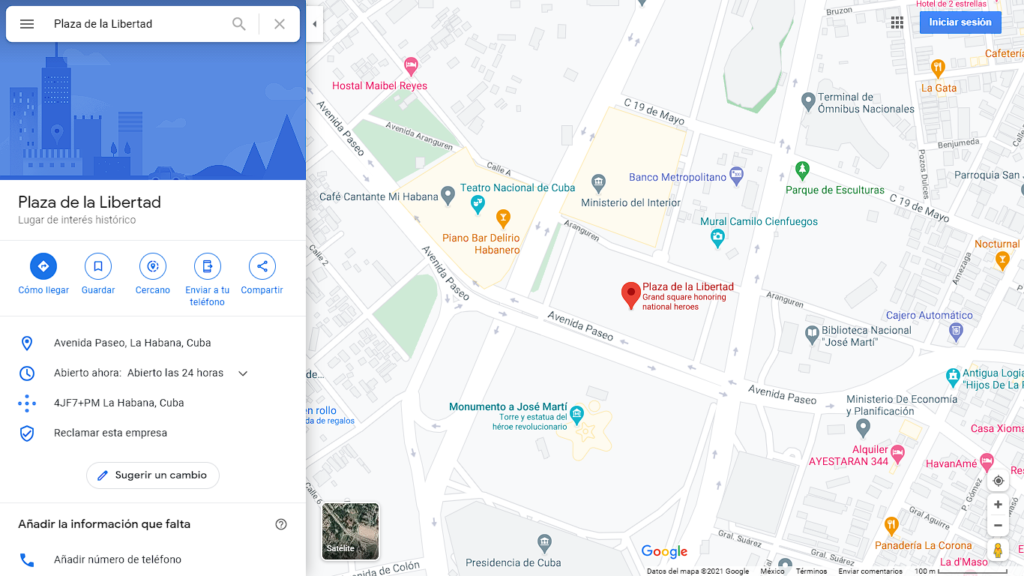 Desde hoy será reconocida como Plaza de la Libertad (Foto: Captura de pantalla Google Maps)