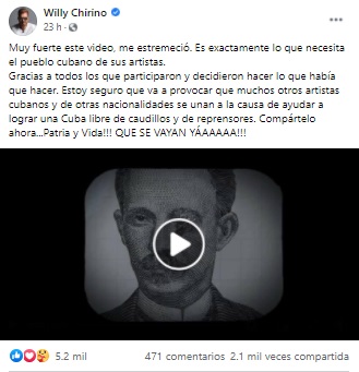 Willy Chirino reacciona al tema “Patria y Vida”