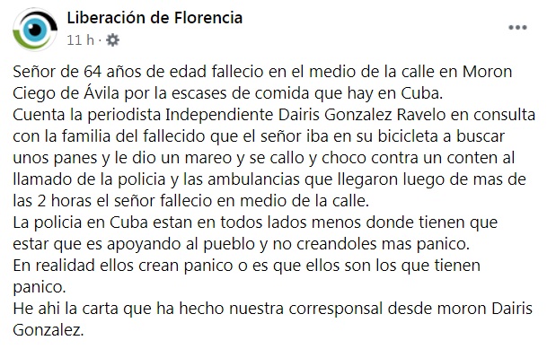 Muere un cubano en las calles de Morón