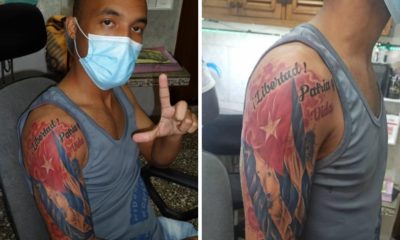 Activista Opositor cubano Osmani Pardo tatuaje Libertad Patria y Vida